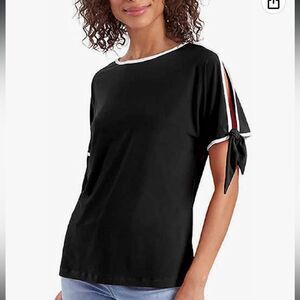 Coco Bianco Women's Black Stretchy Short Sleeves Top Size Small